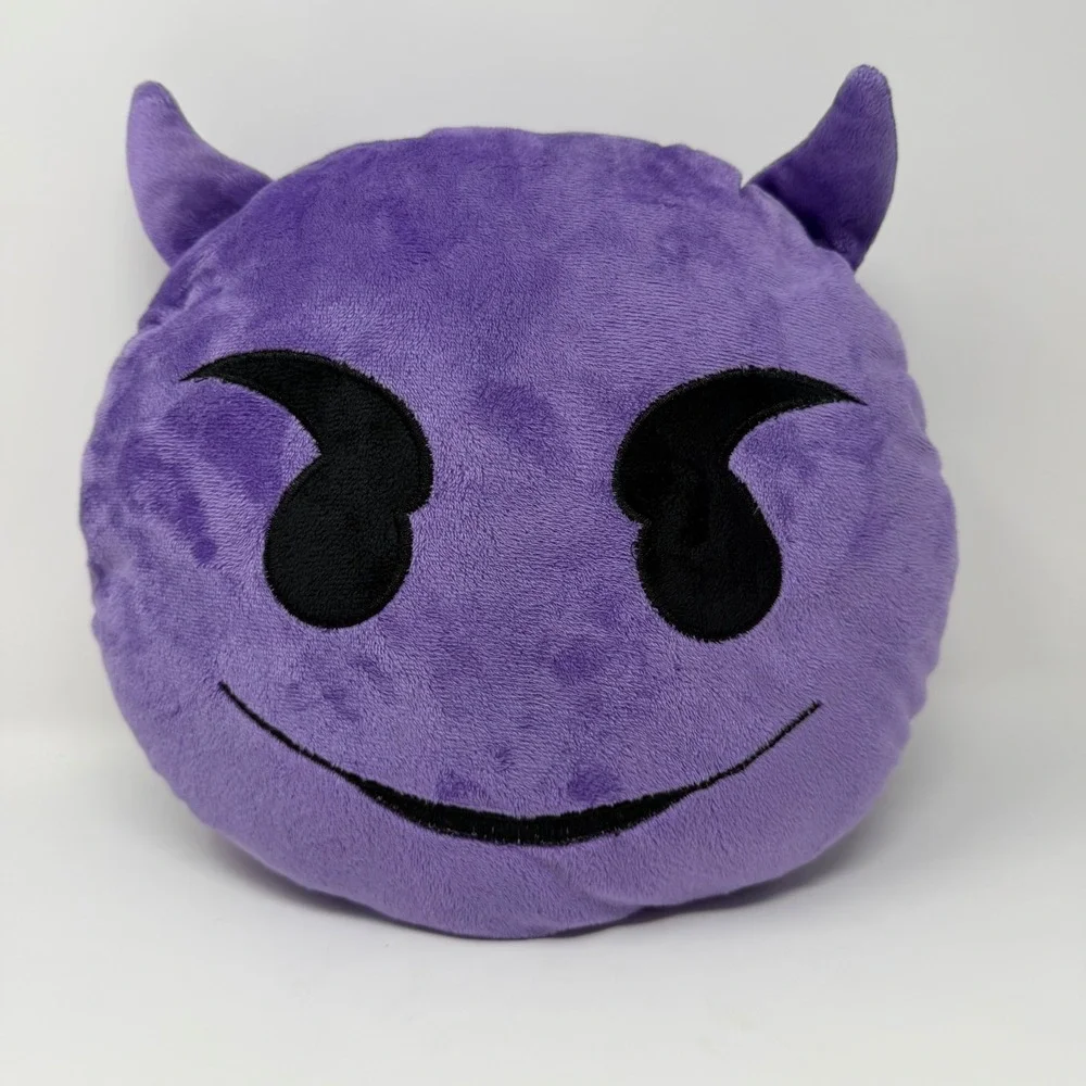 Purple Devil Emoji Plush Pillow Horns Smiling Face Halloween Stuffed Toy Cushion